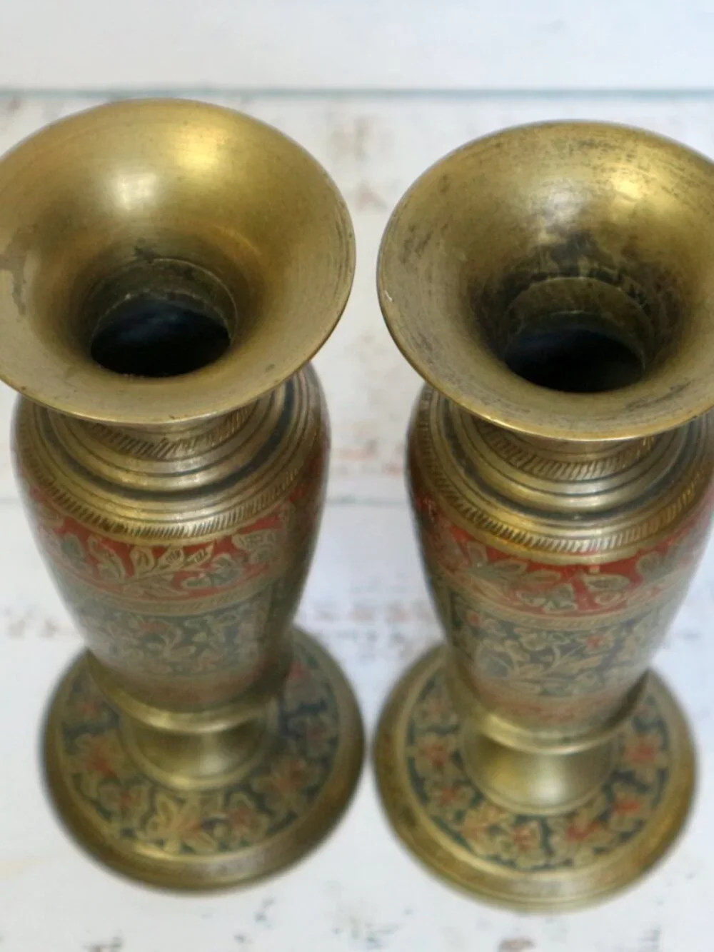 Vintage Brass Vases or Candlestick Set (6